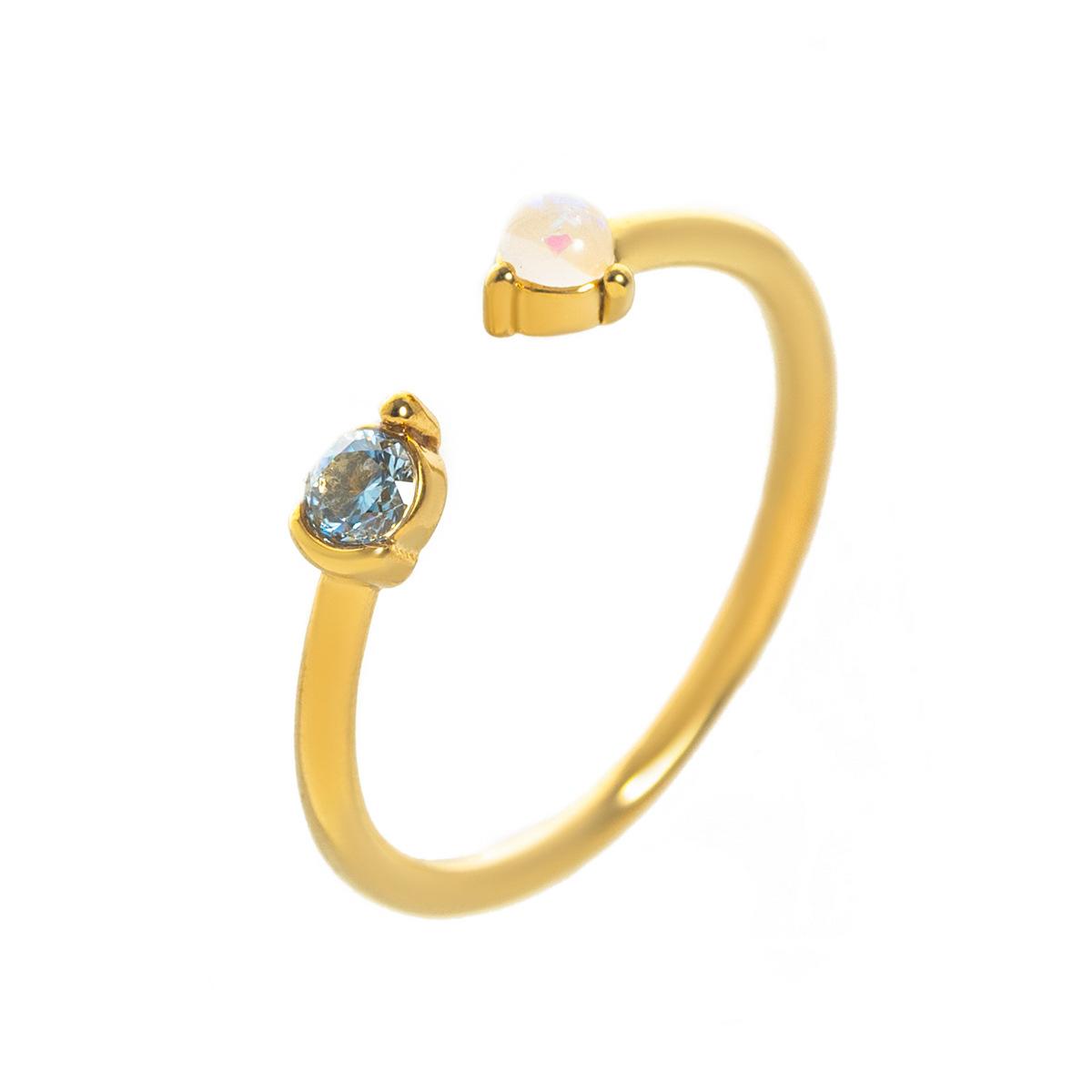 Titanium Steel Color-Retaining Natural Opal Color Zircon December Birthstone Ring Plain Band December Birthstone Plated with 18K Gold