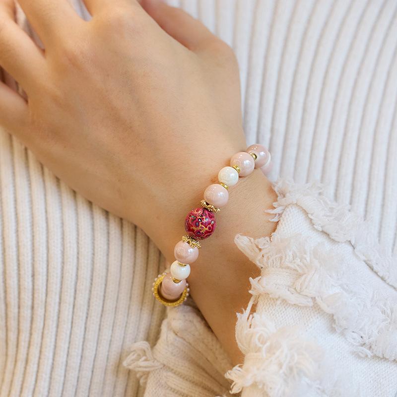 Temple Style Nine-Tailed Fox Ash Porcelain Glass Bracelet for Women Fox Demon Little Matchmaker Peach Blossom Good Luck Bead Bracelet