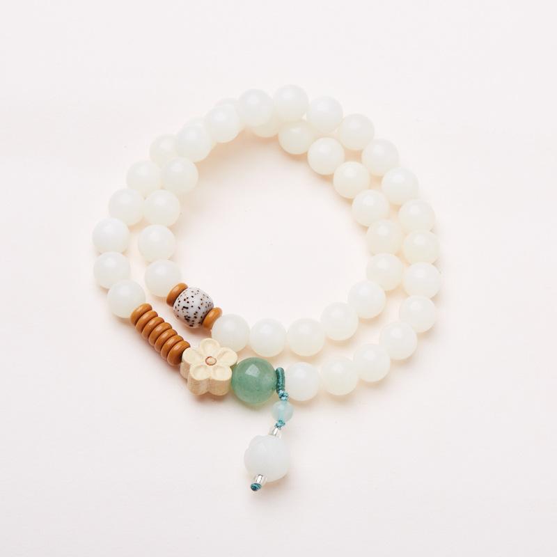 Natural White Jade Bodhi Bracelet Wealth Flower Green Dongling Bodhi Double Circle Cultural Play Bracelet Buddhist Beads Prayer Beads Bracelet
