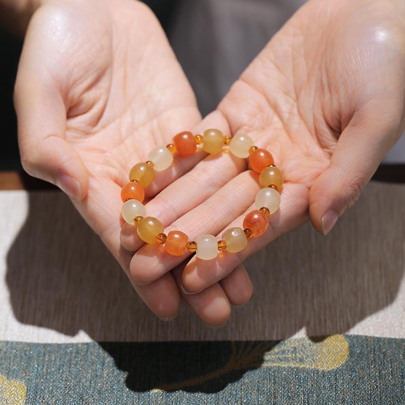 Gold Silk Jade Bracelet Wholesale Drum Beads Pumpkin Beads Gourd Ethnic Style Bracelet Yellow Jade Pixiu Bracelet for Women