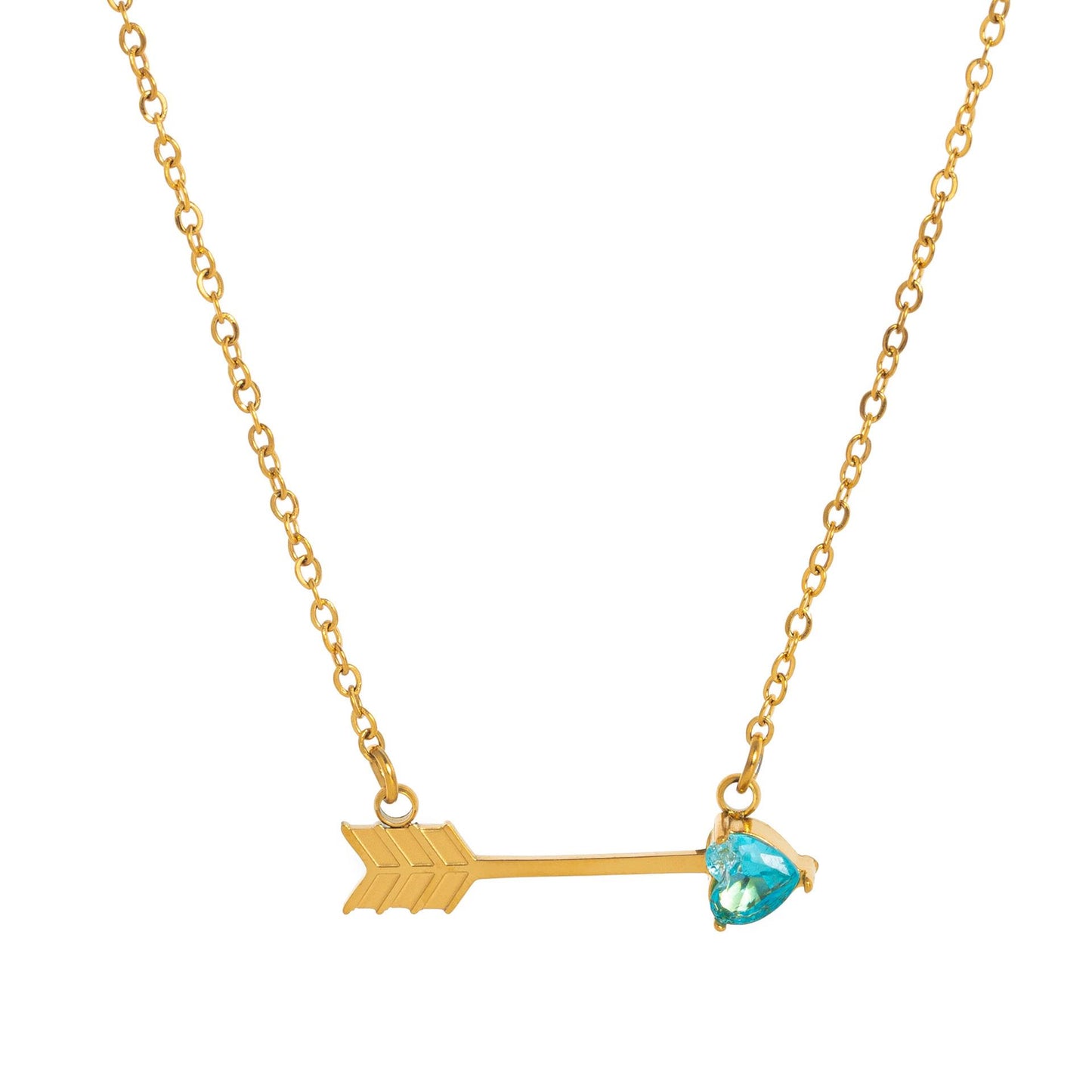 Titanium Steel High Color Retention Twelve Birthstone Necklace Ins12 Birthstone One Arrow Through Heart Pendant Necklace 18K Gold