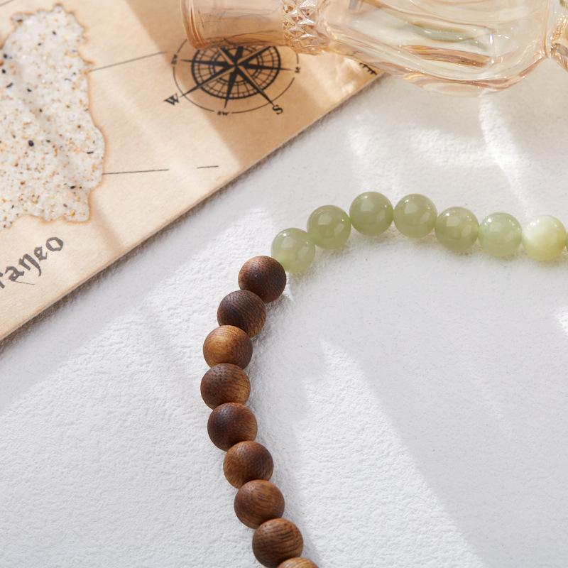 Agarwood Bracelet for Women, Natural Hetian Jade Beads, Double Circle Bracelet, New Chinese Style, Good Luck Beads Bracelet