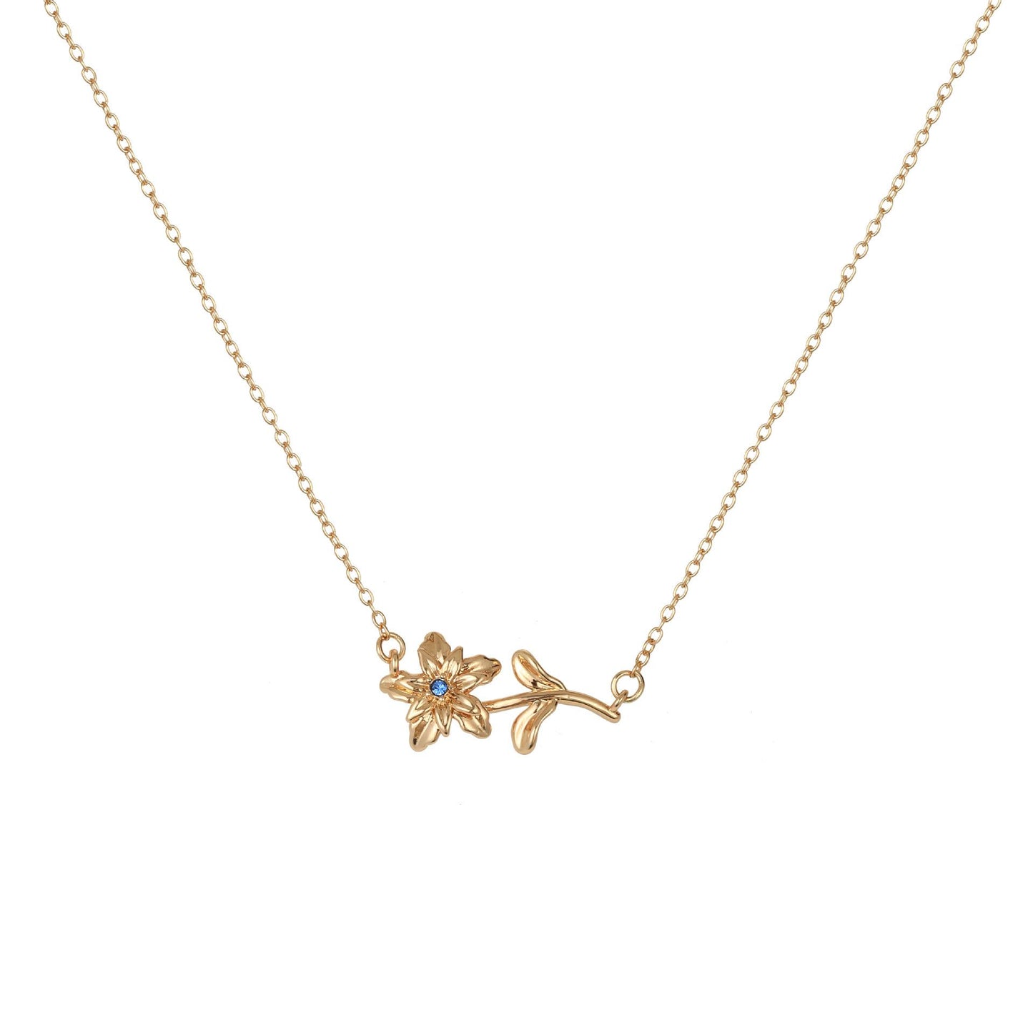 December Birthstone Pendant 3D Decorative Flower Pendant Necklace Gold-Plated Sweater Chain
