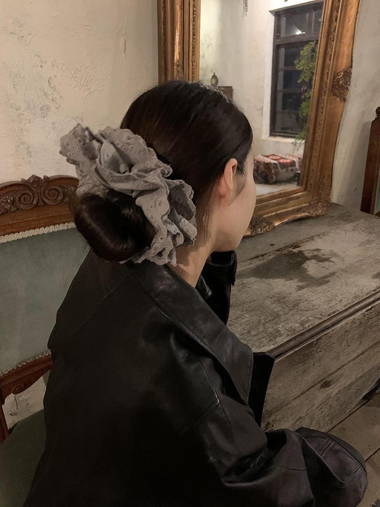 Gray Flower~ Extra Large Lace Scrunchie High-End Feel Large Scrunchie Women's Hair Tie Hair Accessory Korean Hair Ornament