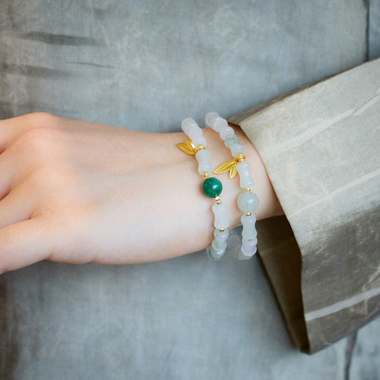 Natural Tianshan Green Bamboo Knot Bracelet Bamboo Knot Wealthy Endless Gold Silk Jade High-end Bracelet Gift for Best Friend