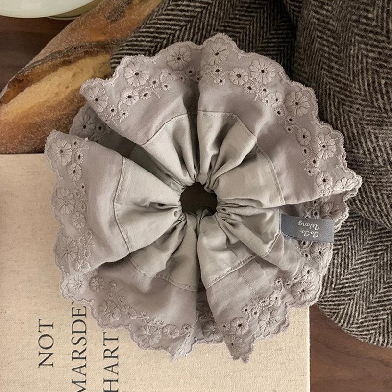 Gray Flower~ Extra Large Lace Scrunchie High-End Feel Large Scrunchie Women's Hair Tie Hair Accessory Korean Hair Ornament