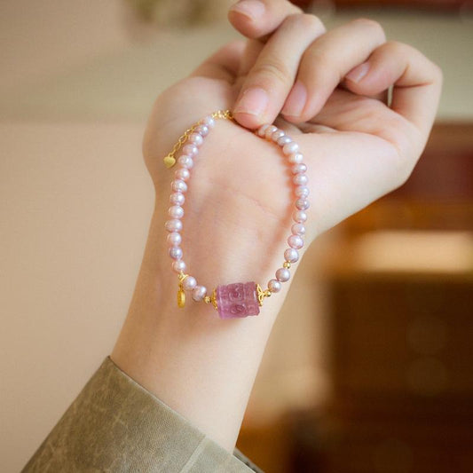 Natural Pearl Necklace for Women Purple Freshwater Pearl Pattern Bracelet High-end Feel Gift for Best Friend