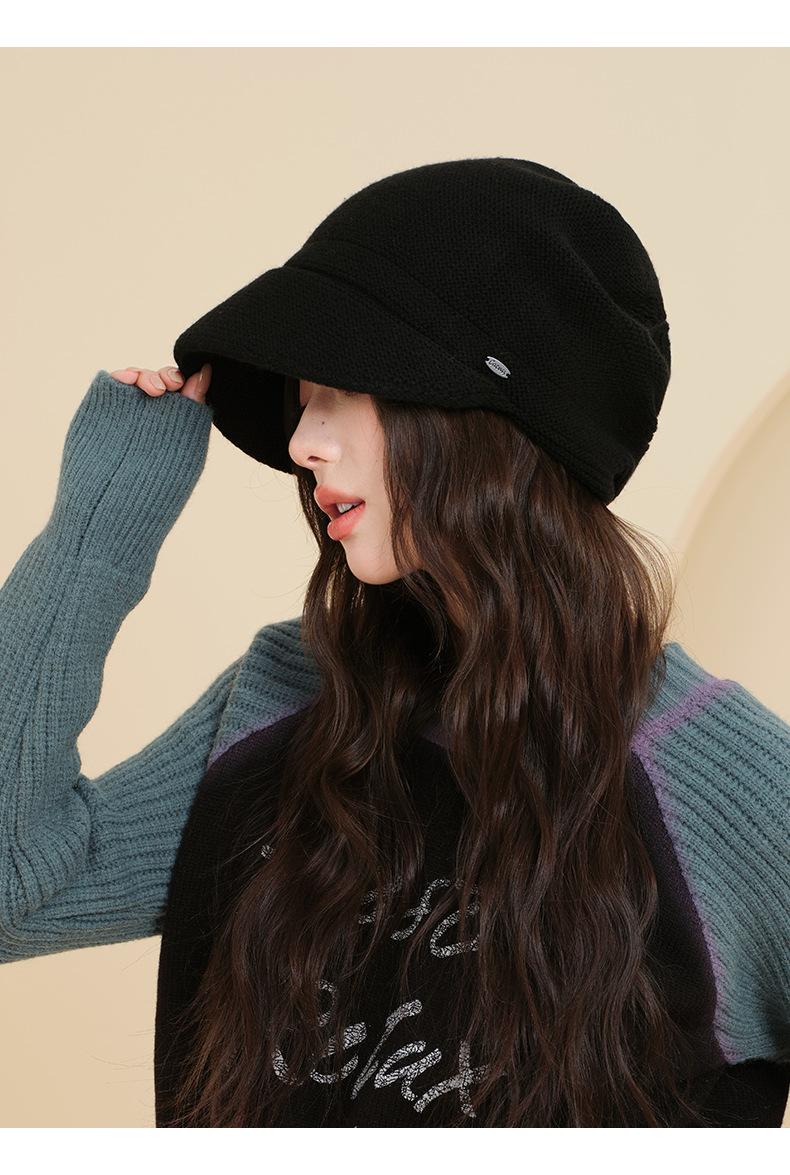 Autumn Winter Warm Knitted Hat for Women Simple Large Head Circumference Bare Face Hat Korean Style Face Covering Versatile Slouchy Hat Double Layer Wool Hat