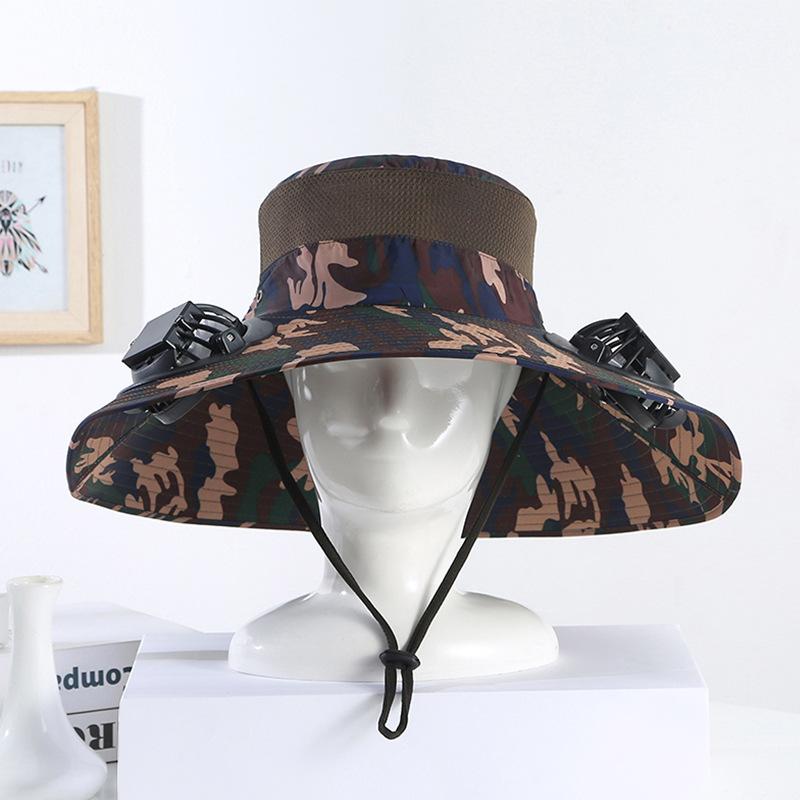 Men's Summer Wide Brim Dual Fan USB Rechargeable Fan Hat Adult Outdoor Sunshade Sun Protection Fishing Work Hat