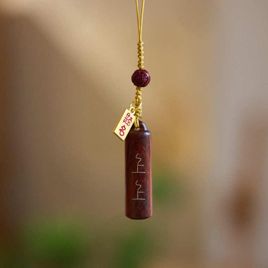Creative Gift Keychain with Wooden Handmade Vermilion and Sandalwood Sign Pendant