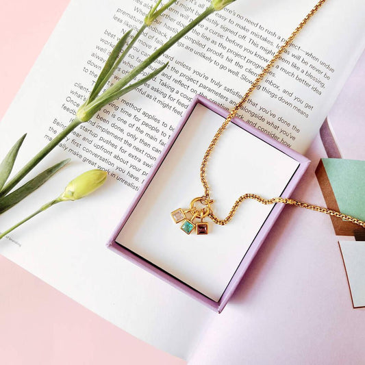 Titanium Steel 12 Birthstone Pendant DIY Accessories Necklace for Women Twelve Colorful Birthstone Cubic Zirconia Pendant