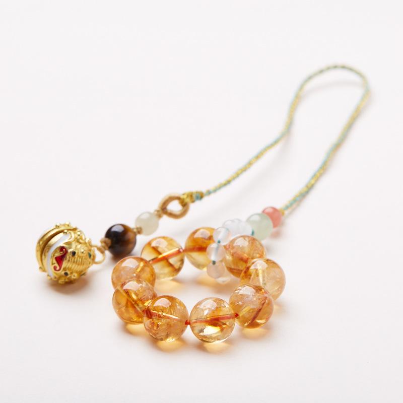 Natural Yellow Acai Crystal Pendant Prosperous Future Wealth Tiger Head Bell Car Pendant Bag Pendant Keychain