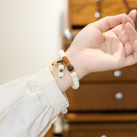 Natural Straight-Cut White Jade Bodhi Bead Bracelet Multi-Treasure Bodhi Seed Bracelet for Women Wrap-around Soft Bodhi Root Bracelet Wholesale