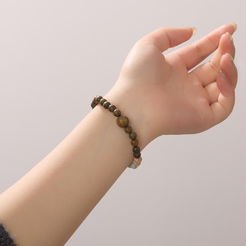 Natural 6MM Green Sandalwood Bracelet Shoushan Stone Buddha Beads Prayer Beads Bracelet New Chinese Style Sandalwood Bracelet