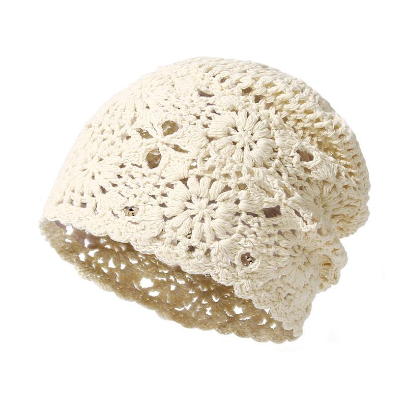 New Lace Beanie Hand-Knitted Slouchy Hat for Women Summer Thin Hollow Crochet Knitted Cool Hat Trendy