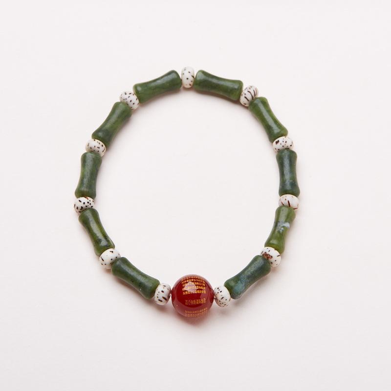 Chinese Style New Bamboo Knot Bracelet Agate Heart Sutra Crystal Bead Bracelet Simple Ethnic Style Good Luck Couple Gift Jewelry