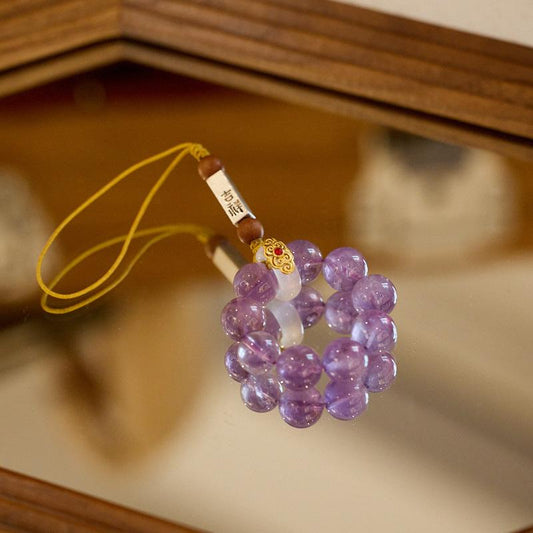 Natural Amethyst Crystal Phone Chain Nine Purple Fire Luck Auspicious Crystal Pendant Phone Anti-drop Strap