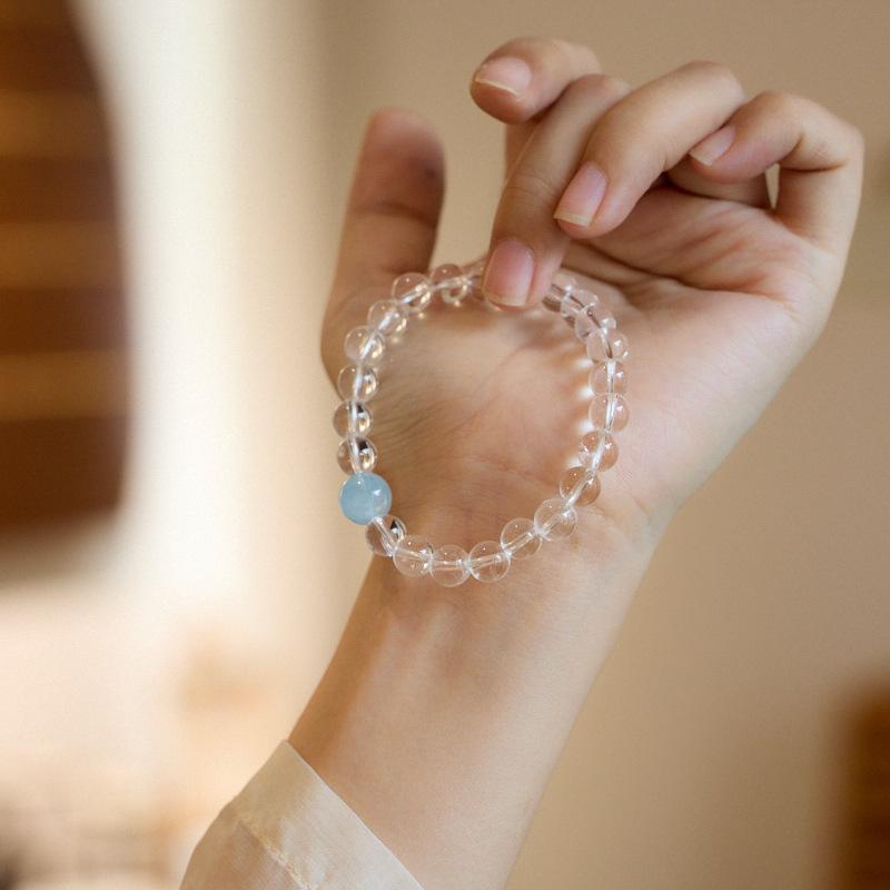 8MM White Crystal Bracelet Female Aquamarine Hand String High Sense Transparent Crystal Bracelet