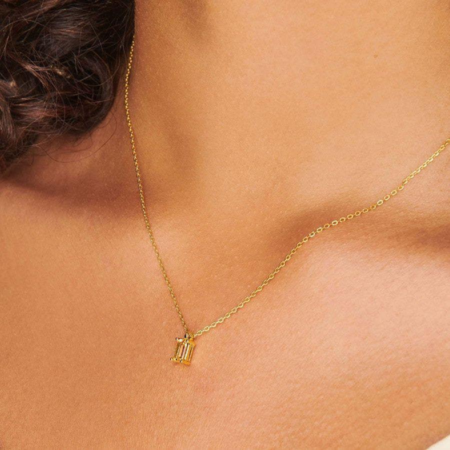 Titanium Steel Necklace Rectangular December Birthstone Pendant Colorful Zircon Clavicle Chain for Women Titanium Steel Plated with 18K Gold Color Retention
