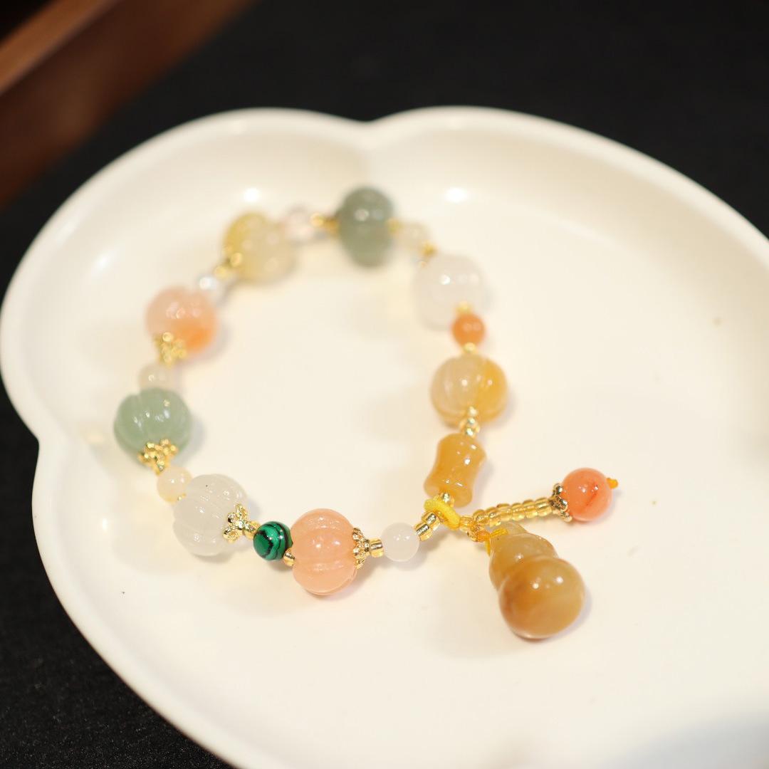 Temple Natural Xinjiang Pumpkin Beads Bracelet Couple Retro Ethnic Style Gourd Pumpkin Jinsi Jade Bracelet
