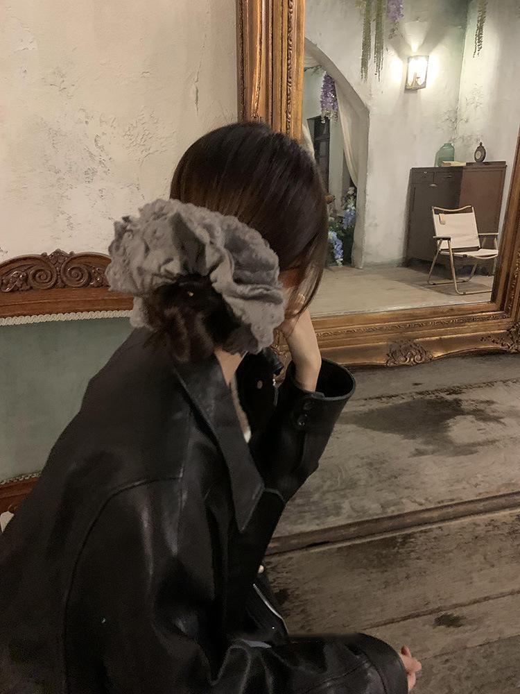 Gray Flower~ Extra Large Lace Scrunchie High-End Feel Large Scrunchie Women's Hair Tie Hair Accessory Korean Hair Ornament
