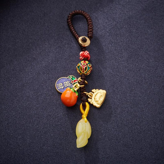 Temple Cultural Creative Keychain One Leaf Brings Wealth Second Generation Amber Leaf Design Keychain Gift