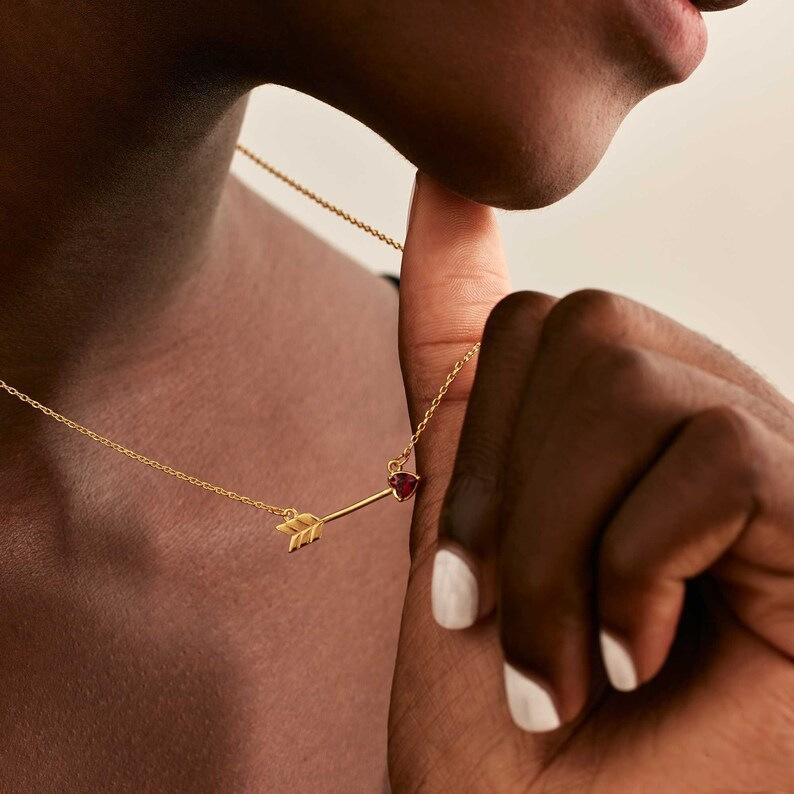 Titanium Steel High Color Retention Twelve Birthstone Necklace Ins12 Birthstone One Arrow Through Heart Pendant Necklace 18K Gold