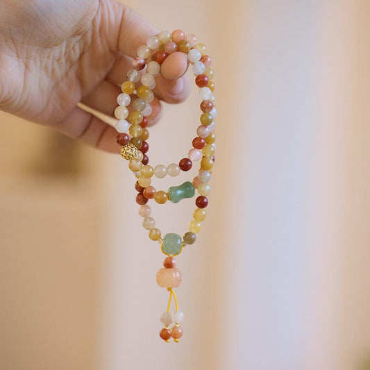 Natural Gold Silk Jade Bracelet Three Circles Pumpkin Tassel Jade Bracelet Women's New Year High-end Gift