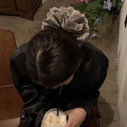 Gray Flower~ Extra Large Lace Scrunchie High-End Feel Large Scrunchie Women's Hair Tie Hair Accessory Korean Hair Ornament