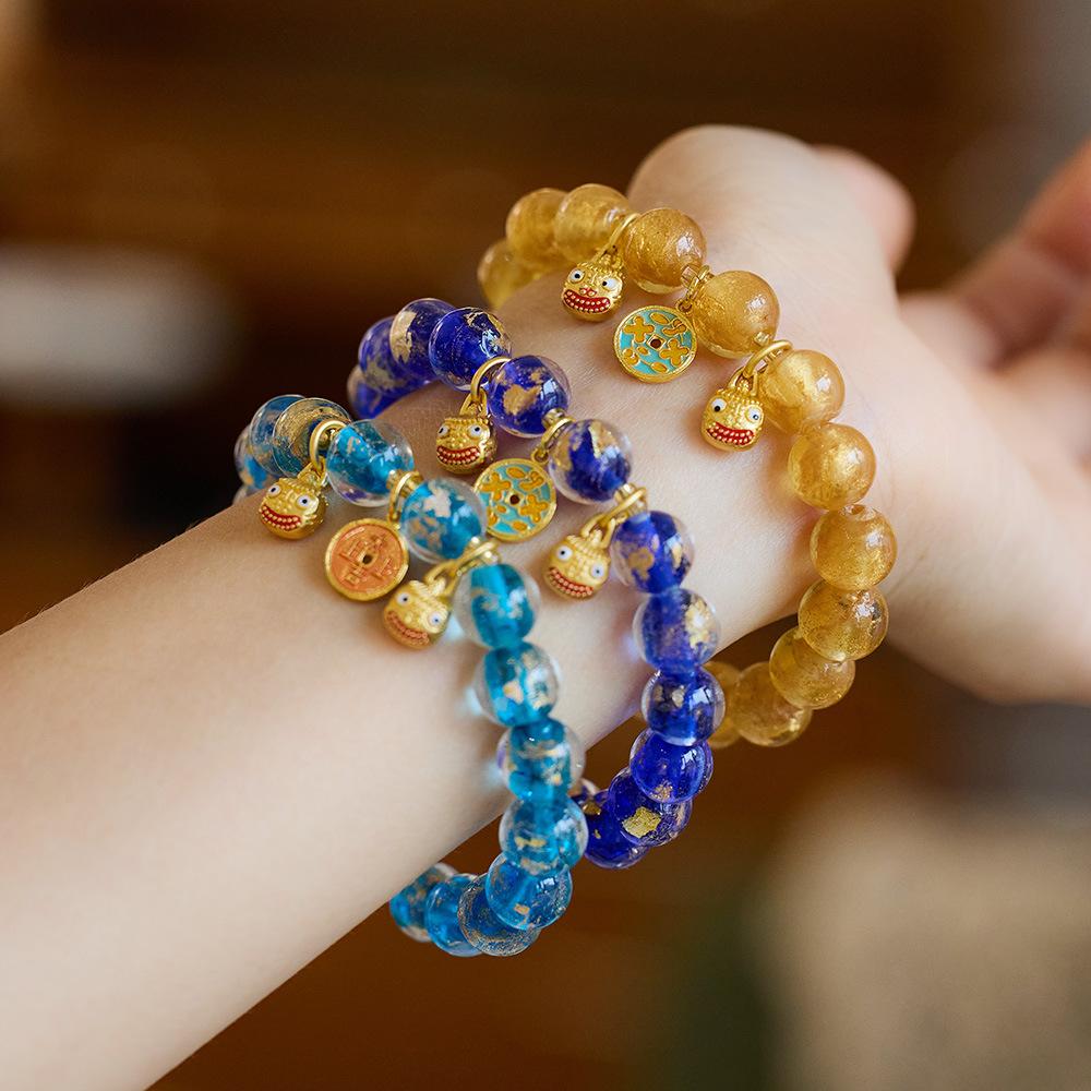 Buddha Head Incense Ash Glaze Bracelet Colorful Glaze Gold Swallowing Beast Auspicious Incense Ash Porcelain Palace Bracelet
