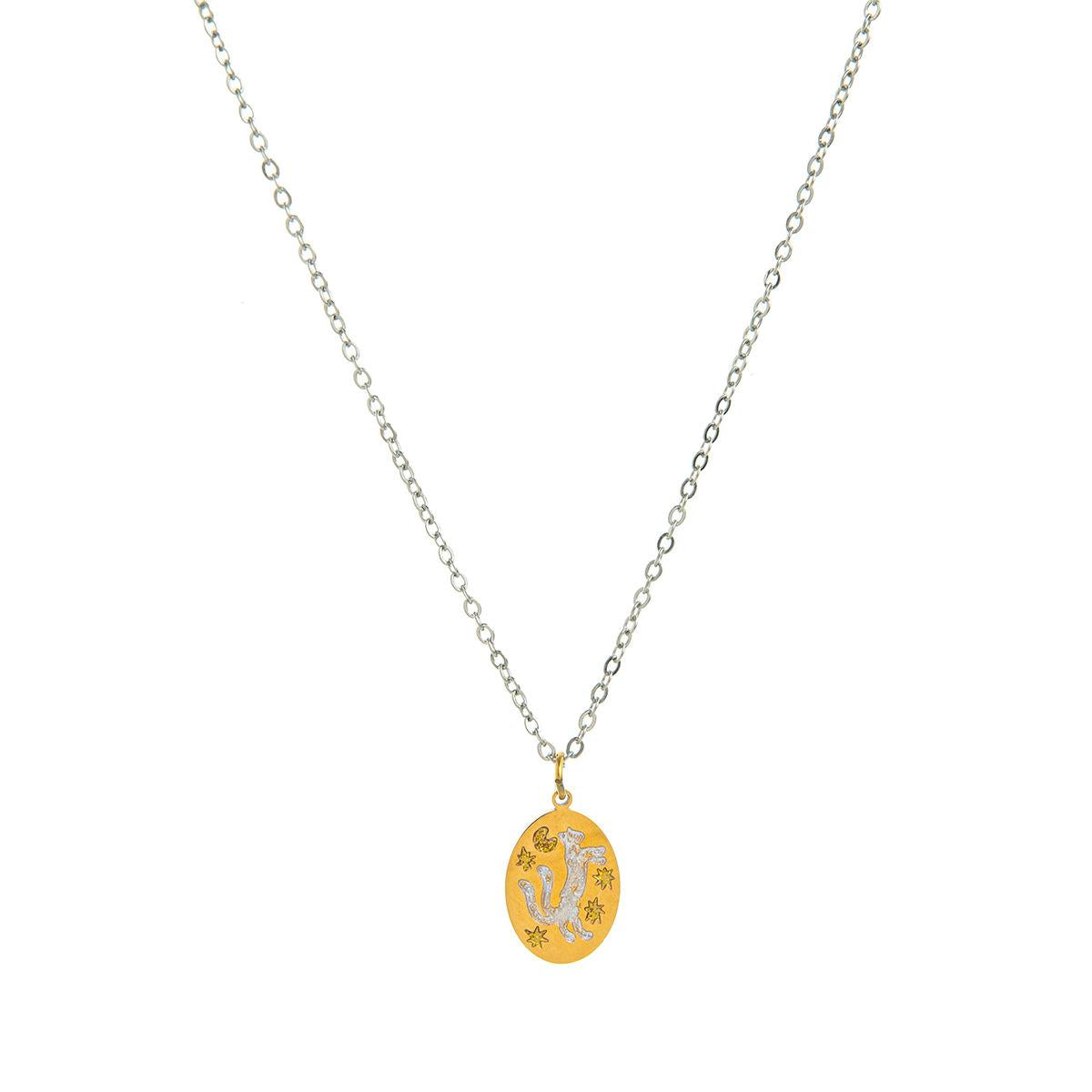 Titanium Steel New Hand-Painted Oil-Drip Rabbit Element Pet Oval Tarot Card Necklace Color-Retaining 18K Gold Plating