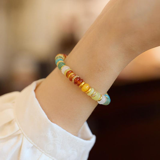 Natural Dopamine Natural Stone Bracelet for Women Rainbow Gold Diamond Multi-Gemstone High-End Texture Friendship Bracelet