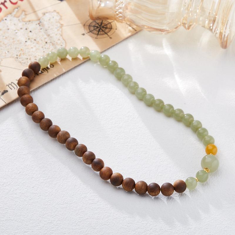Agarwood Bracelet for Women, Natural Hetian Jade Beads, Double Circle Bracelet, New Chinese Style, Good Luck Beads Bracelet