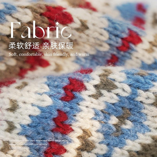 Korean Style Hat for Women Winter Knitted Drawstring Slouchy Beanie Fair Isle Style Retro Versatile Wool Hat for Women