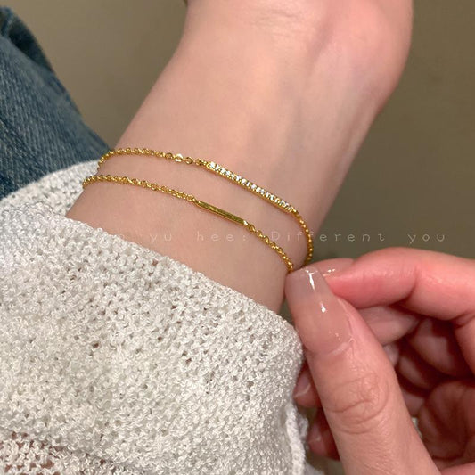 S925 Silver Plated 14K Gold Double Layer Stacked Delicate Zircon Bracelet for Women Ins Niche Design High-end Minimalist Style