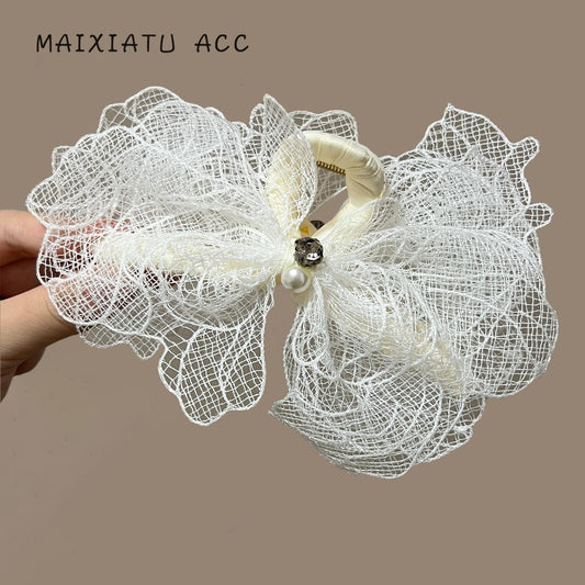 Lannuo Black Lace Trim Bow Hair Clip Simple French Elegant Back of Head Shark Clip Large Claw Clip