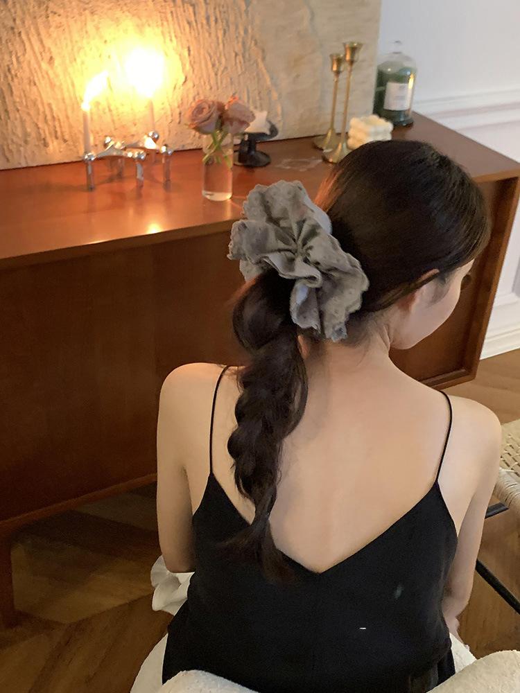 Gray Flower~ Extra Large Lace Scrunchie High-End Feel Large Scrunchie Women's Hair Tie Hair Accessory Korean Hair Ornament