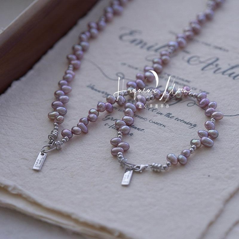 Natural Freshwater Baroque Pearl Taro Purple Pearl Necklace Simple Round Bead Necklace