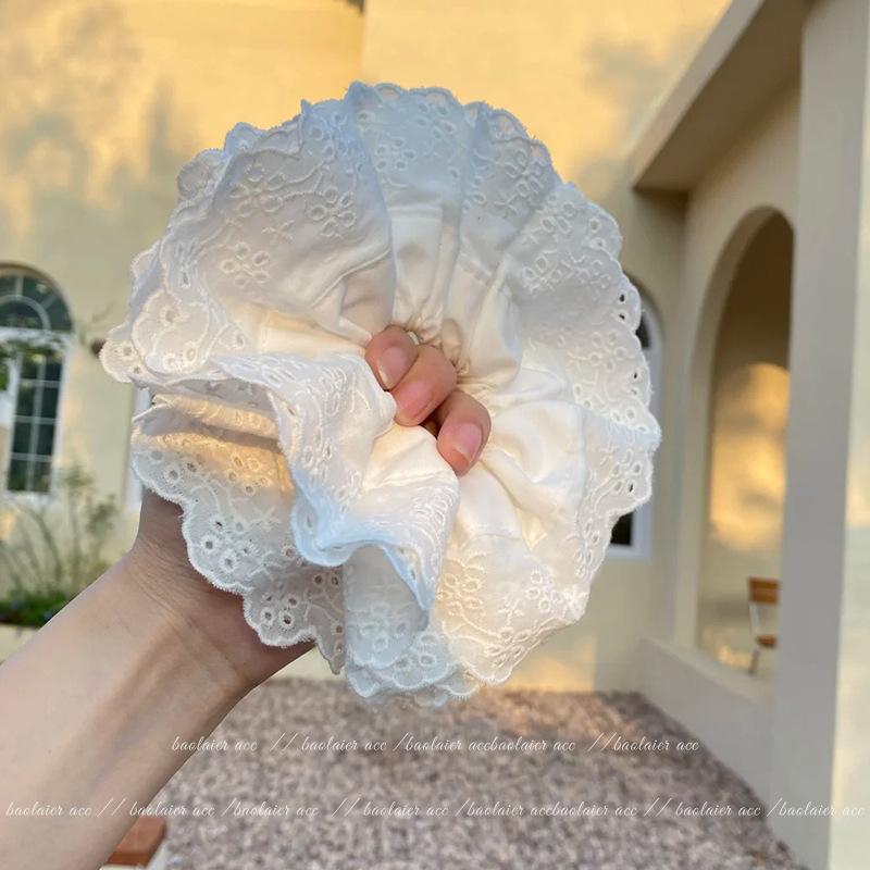 Gray Flower~ Extra Large Lace Scrunchie High-End Feel Large Scrunchie Women's Hair Tie Hair Accessory Korean Hair Ornament