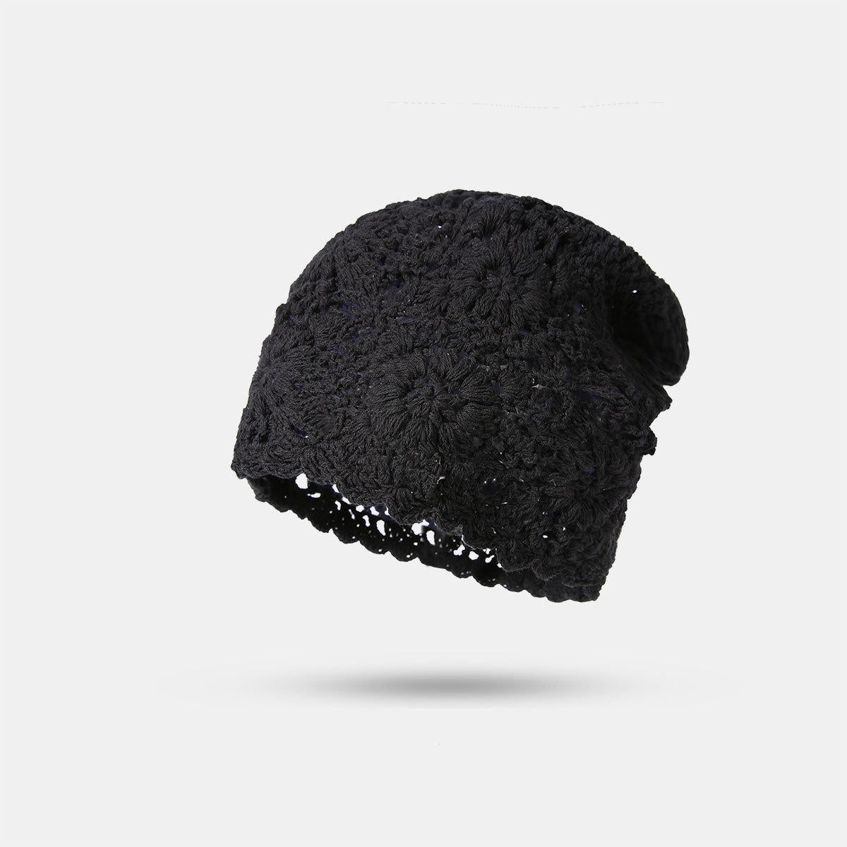 New Lace Beanie Hand-Knitted Slouchy Hat for Women Summer Thin Hollow Crochet Knitted Cool Hat Trendy