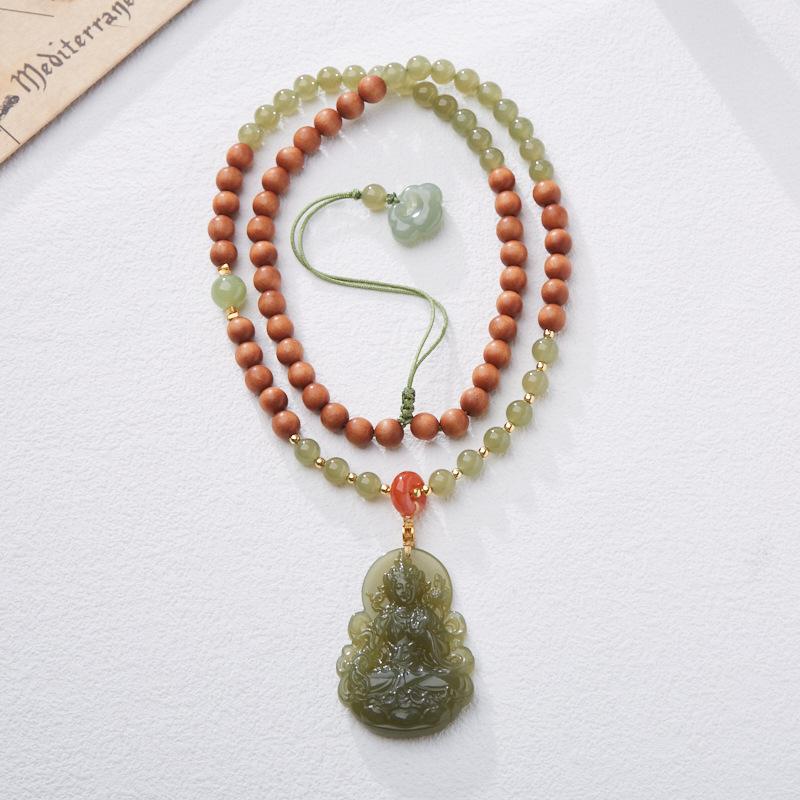 Natural Hetian Jade Hugging Buddha Pendant Necklace Couple Style Jade Pendant Exquisite Carving Braided Cord