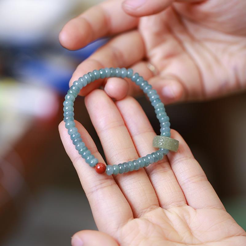 Blue Water Jade Abacus Bead Single Circle Bracelet Hetian Jade Running Ring Southern Red Accessories Hand Jewelry Fortune Lucky Bracelet