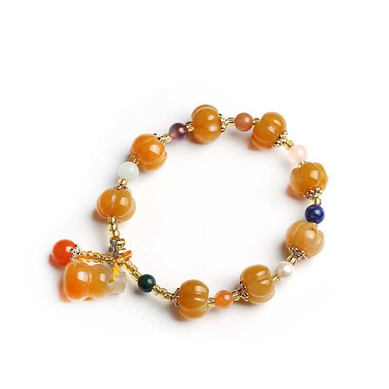 Gold Silk Jade Bracelet Wholesale Drum Beads Pumpkin Beads Gourd Ethnic Style Bracelet Yellow Jade Pixiu Bracelet for Women
