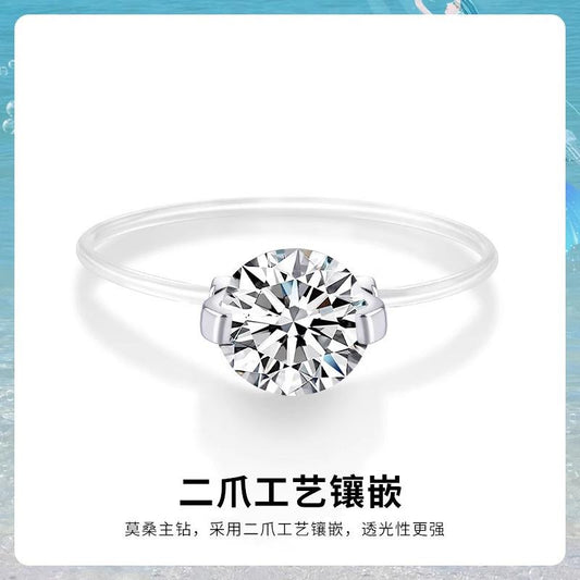 S925 Sterling Silver Moissanite Ring Design Sense Light Luxury Transparent Line Mermaid's Tears Ring Diamond Ring Women's Gift