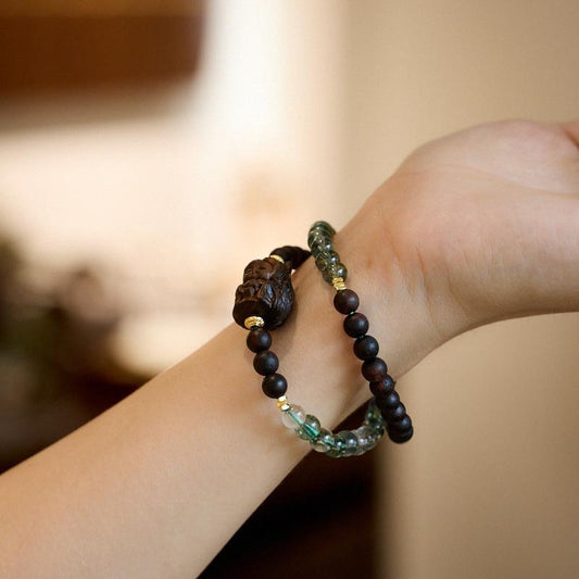 Agarwood Bracelet Nine-Tailed Fox Phoenix Nine Fox White Crystal Double Circle Bracelet High-End Buddhist Bead Bracelet