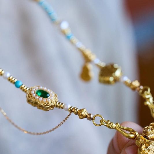 Koi Fish Ruyi Lock Necklace for Women, Ancient Enamel Gold-Plated, High-End Niche Necklace Jewelry