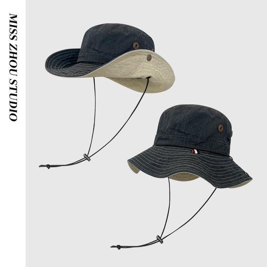 Color Block Denim Fisherman Hat for Women, Summer Vintage Versatile Travel Hiking Fishing Sun Protection Bucket Hat Trendy
