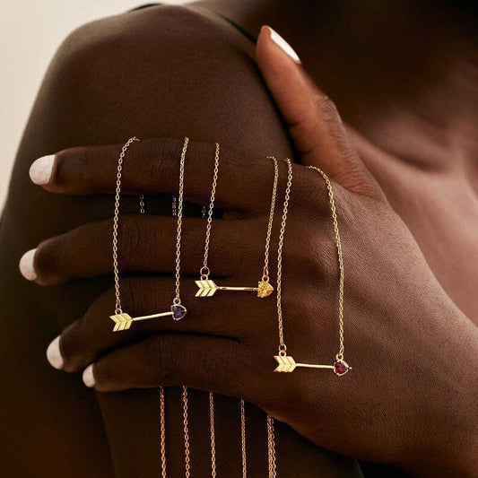 Titanium Steel High Color Retention Twelve Birthstone Necklace Ins12 Birthstone One Arrow Through Heart Pendant Necklace 18K Gold