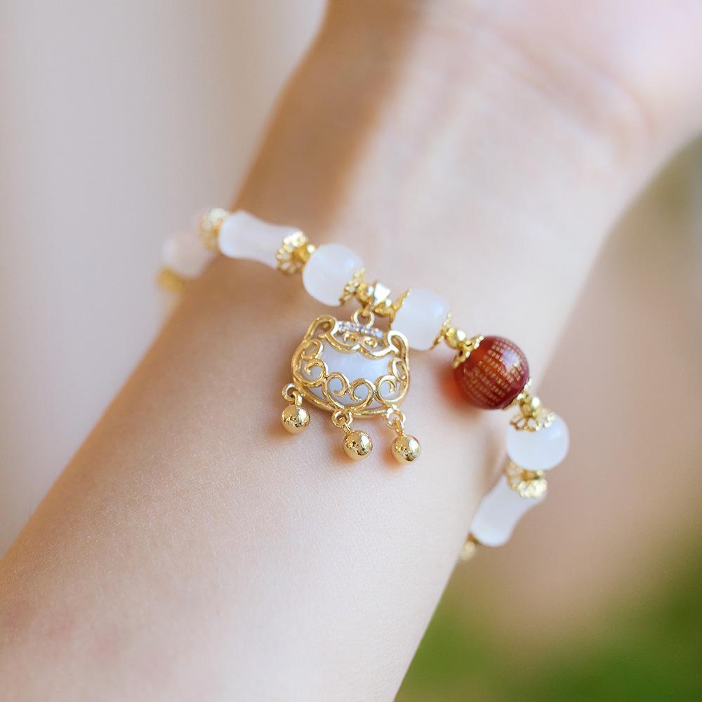 Wealth and Peace Lock Bracelet for Women Cat's Eye Ruyi Lock Red Agate Heart Sutra Glass Bracelet Best Friend Gift