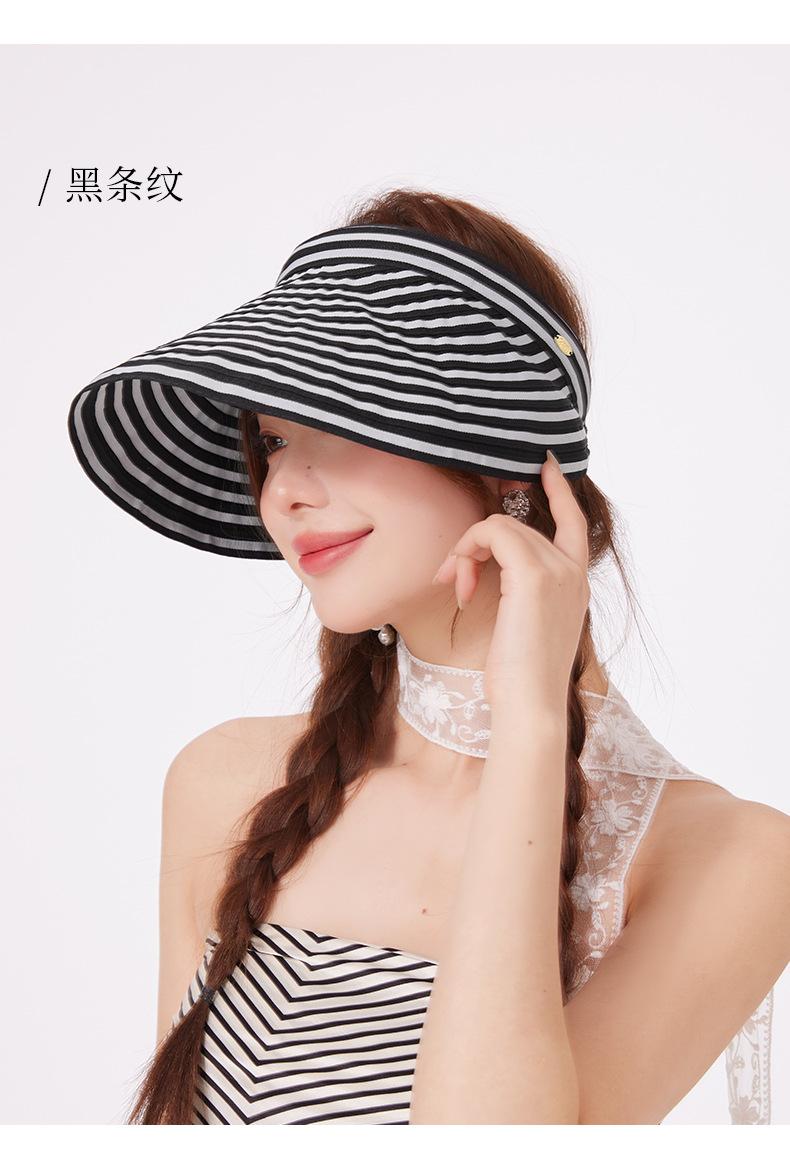 Striped Visor Hat for Women Summer Korean Style Wide Brim Sun Hat Striped Beach Hat Foldable Headband